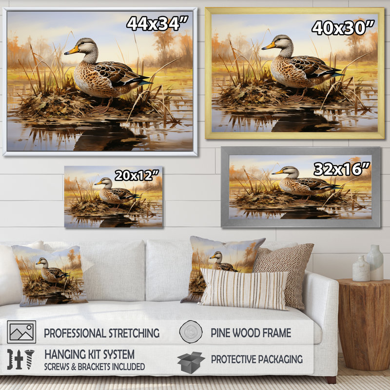 «Waddling Duck In The Countryside III», art mural canard, Toile tendue, H 16 po x l 32 po x P 1 po