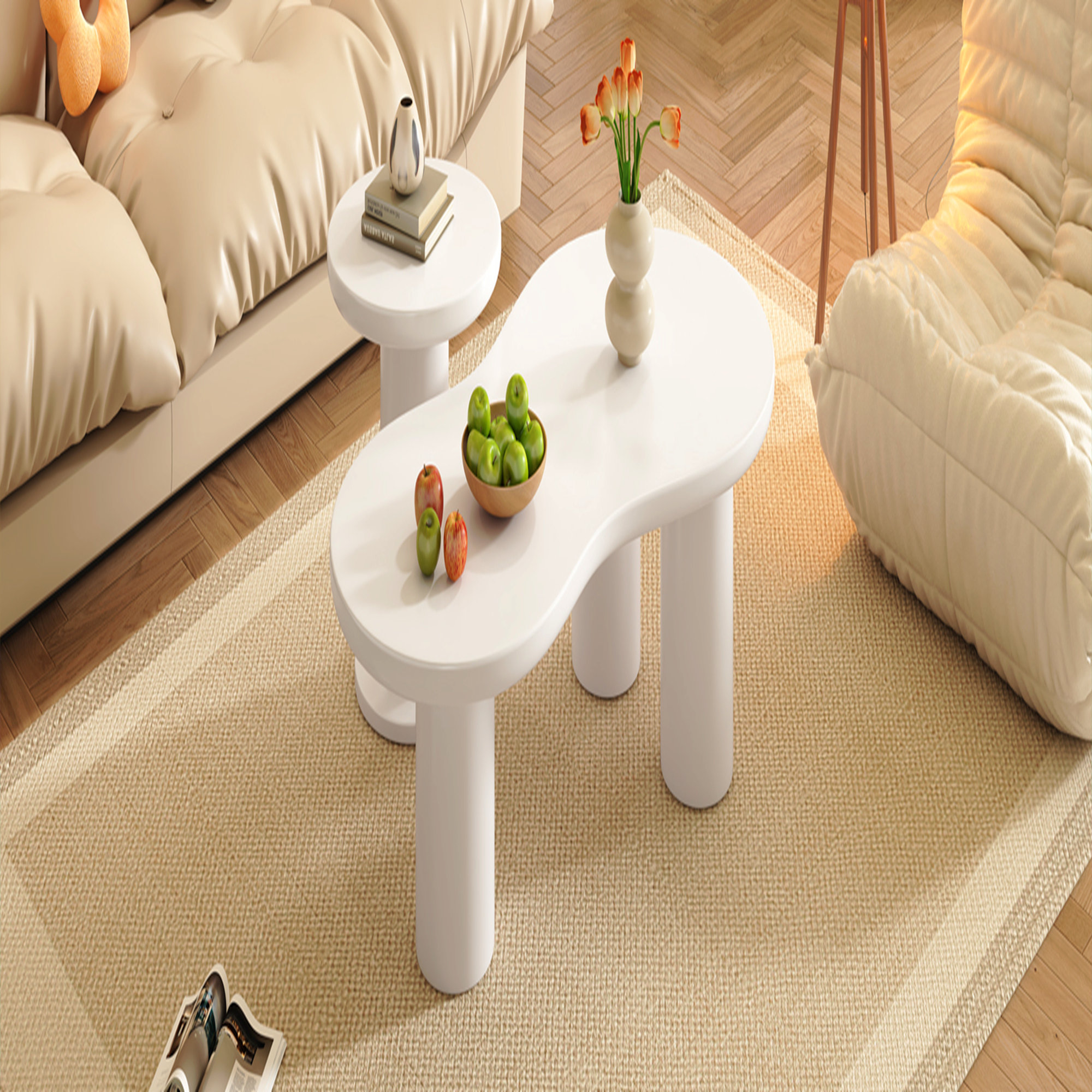 Ivy Bronx Nesting Coffee Table Set Of 2, Cream Style Cloud Coffee Table ...