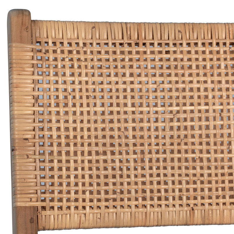 Emo Natural Finish Teak And Natural Woven Rattan High Back Dining Side Chair