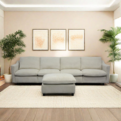 4 Beige Fabric With And 4 Pillows, Minimalist Style For Living Room, Office, Apartment, Comfortable Foam Room Couch & Pillows. Ergonomic, Exceptional Comfort Foam, Soft Velvet, No Assembly Required