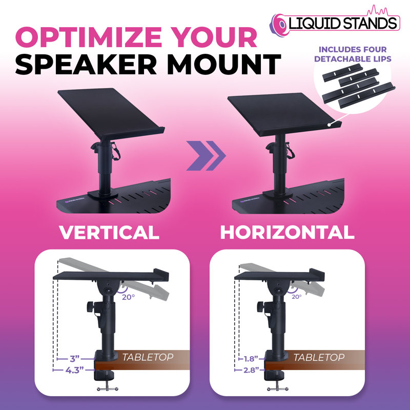 Adjustable Black Stainless Steel Clamp-On Speaker Stands - 2 Pack