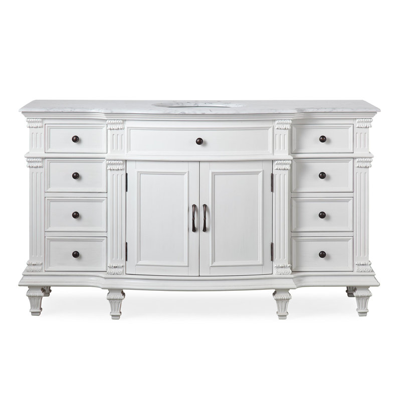 Ohman 60'' Single Bathroom Vanity with Carrara Marble Top, White