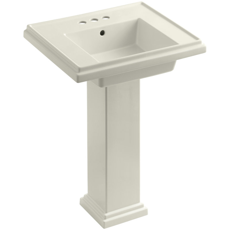 Tresham Fireclay Pedestal Bathroom Sink, Biscuit, 4" Centers, 34.625" H x 19.5" W x 24" L