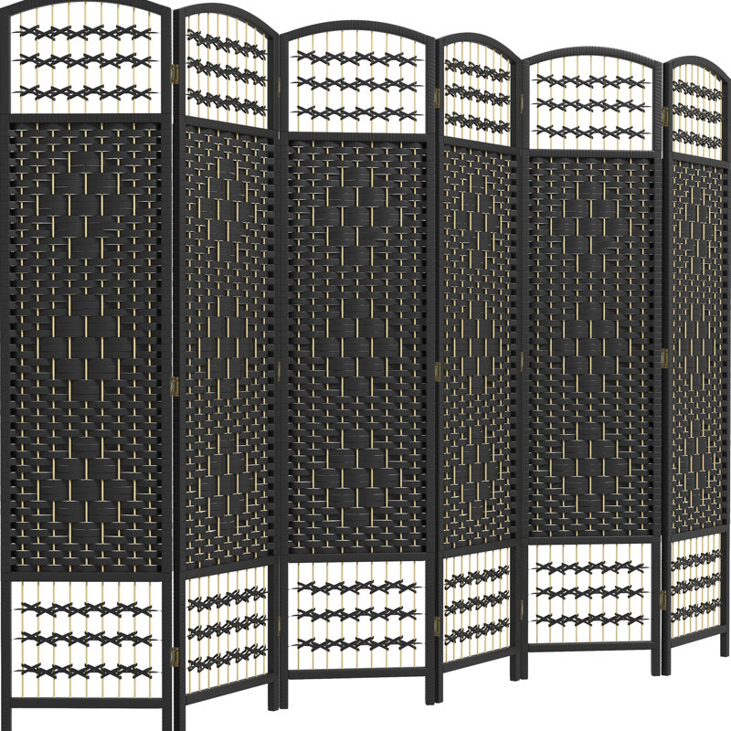 Paravent à 6 panneaux, cloison pliante de 1,70 m, en fibre ondulée noire, idéal pour bureau, salon ou chambre à coucher - facile à ranger