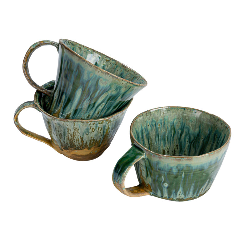 Cleante Stoneware Mug Set with Rust Finish, Multicolor, Set of 3