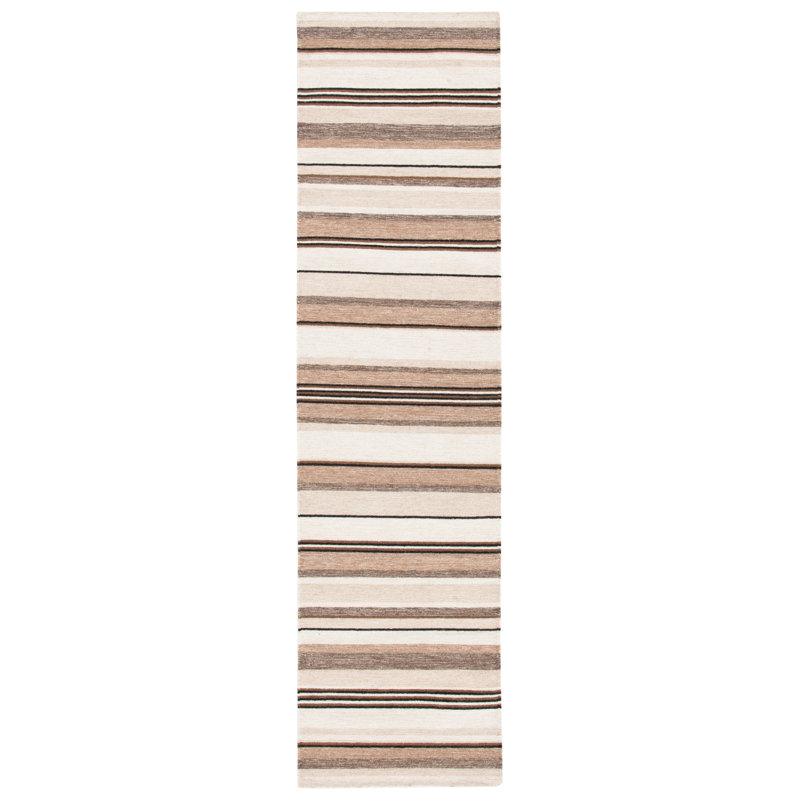 Andreucci Hand Loomed Wool/Cotton Striped Rug in Natural/Ivory, Runner 2'3" x 9'