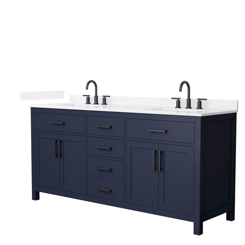 Beckett 72" Freestanding Double Bathroom Vanity with Quartz Top, White Quartz, Dark Blue, Matte Black