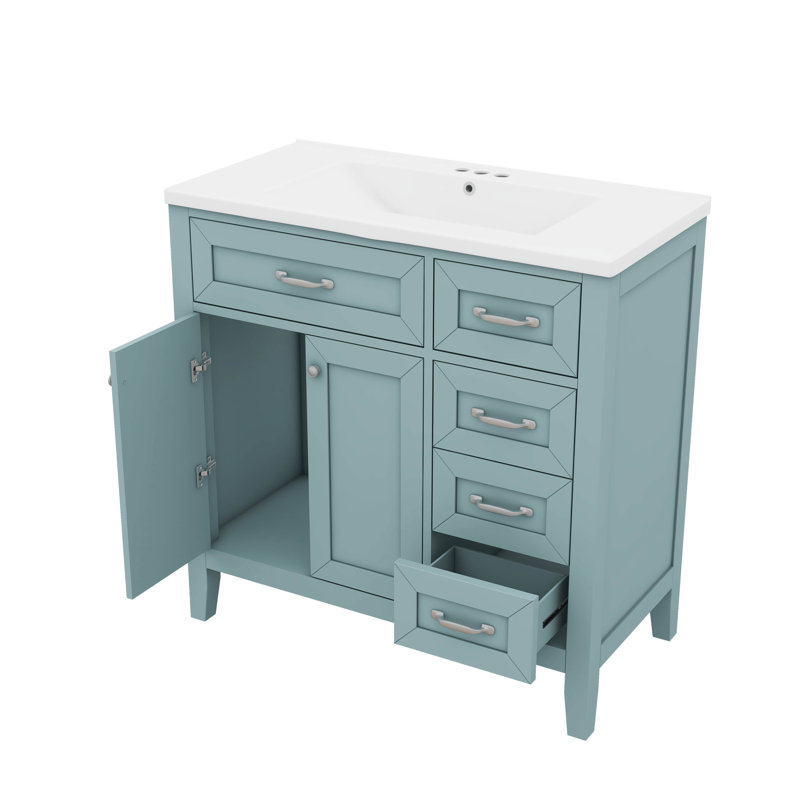 Armoire de salle de bain 36 po avec lavabo et tiroir 36 po, Vert