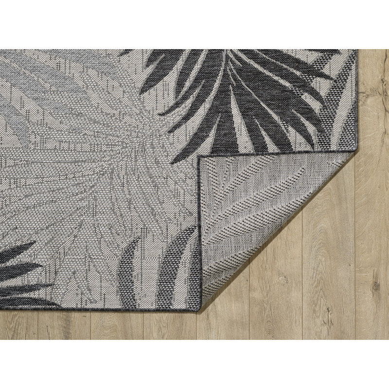 Ablie Floral Machine Woven Indoor / Outdoor Area Rug, Rectangle 3'3" x 4'11", Gray