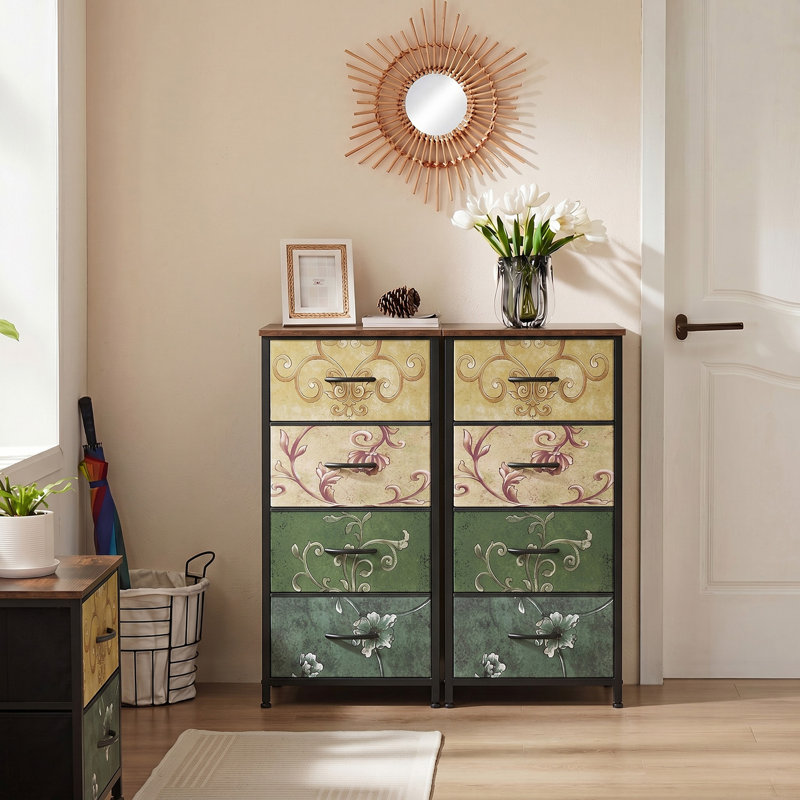 Commode de rangement 4 tiroirs Enegess, Fleur