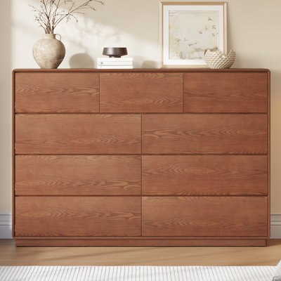 Solid Wood Dresser for Bedroom, Natural Solid Wood 6 Drawer Dresser,55.1" Wide Mid Century Modern Chest of Drawers