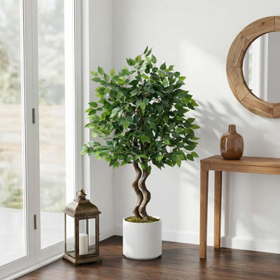 Ficus artificiel de 4 pi et feuilles en PVC réalistes, sans pot inclus, plante fausse banane sans entretien pour le coin salon du bureau