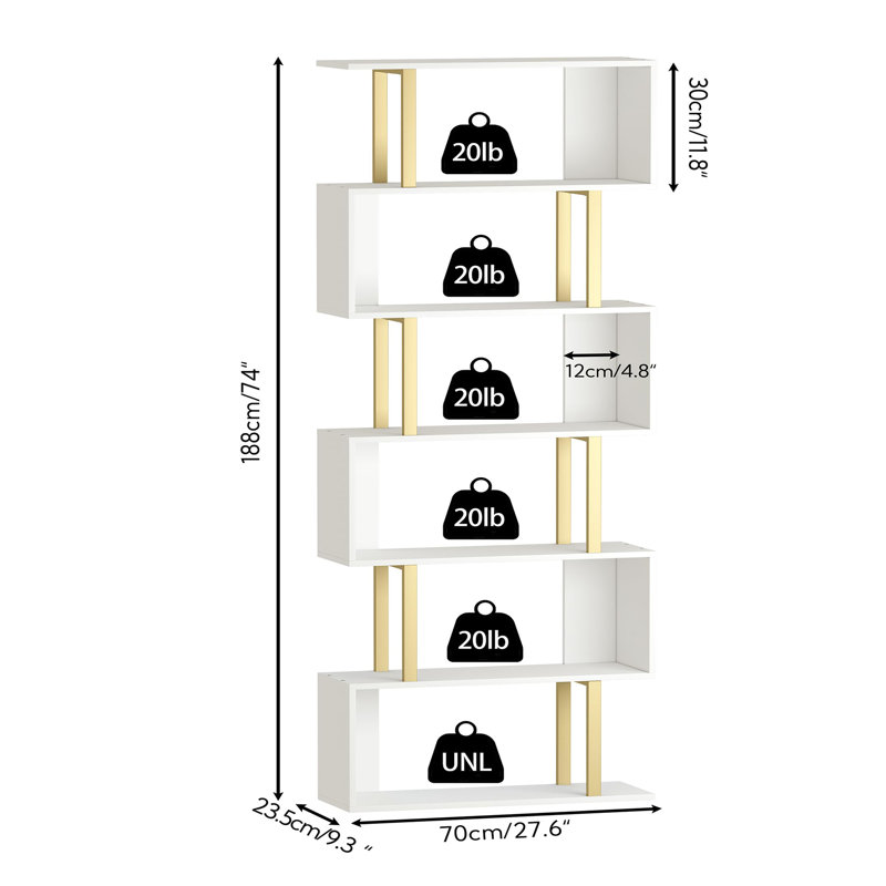 S Shaped Bookshelf, White