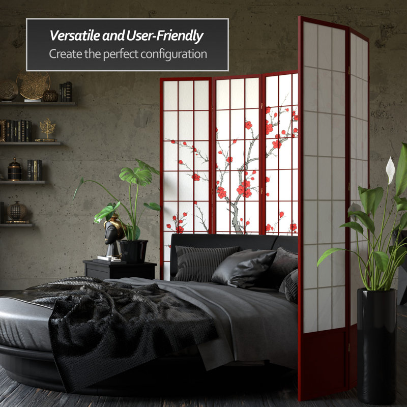 83.5" Cherry Blossom Shoji Room Divider, 5, Rosewood