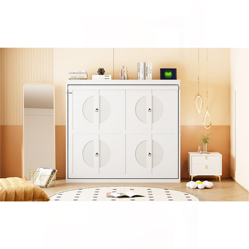 Lit escamotable double pleine grandeur, blanc, Lit double, Blanc