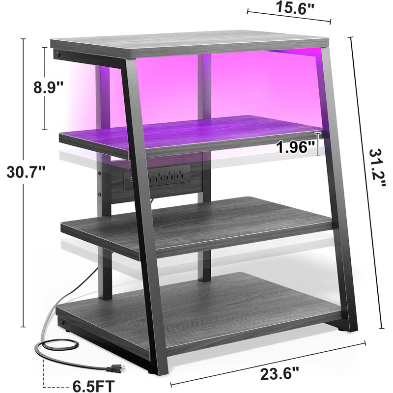 AV Media Stand With Outlets, Media Console With LED Lights, Stereo Racks And Stands With Storage Shelves, Media Audio Tower Stand