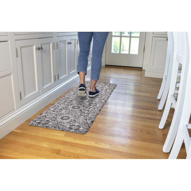 Gray PVC Rectangular Anti-Fatigue Comfort Mat with Floral Mandalas