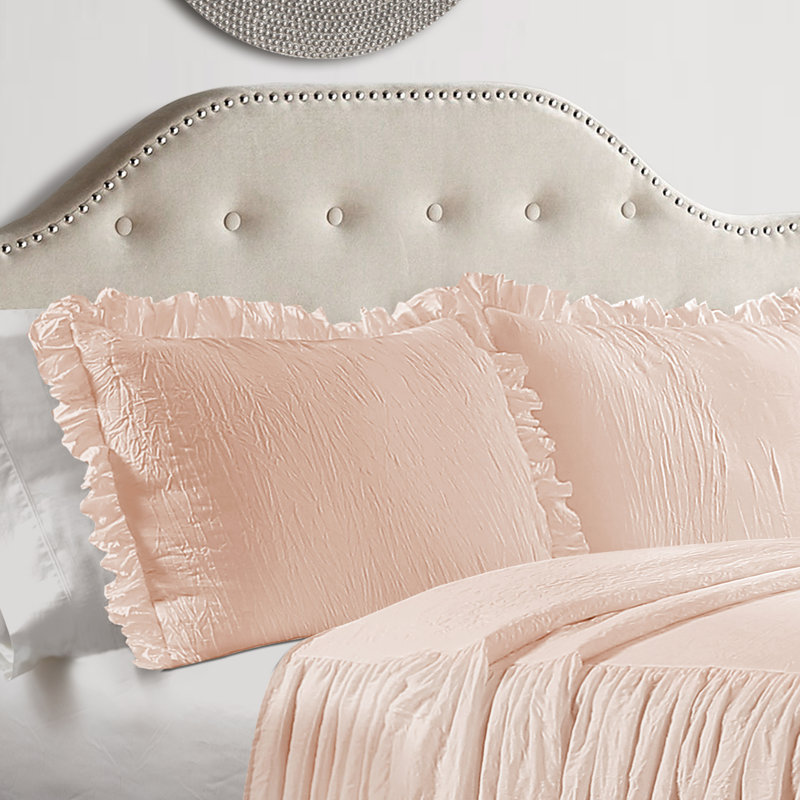 Blush Microfiber Full Bedspread Set with Ruffled Skirt