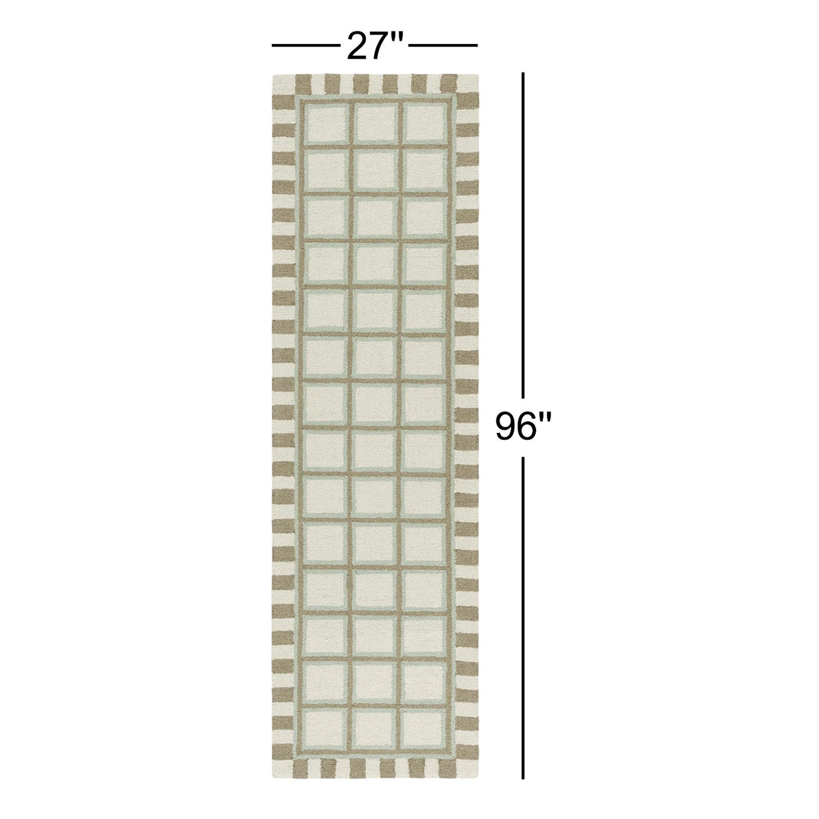 Dazlynn Hand Tufted Wool/Cotton Geometric Rug in Green/Ivory, Runner 2'3" x 8'