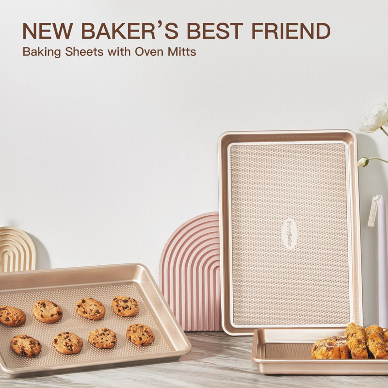 Baking Sheet Pan Set, Cookie Sheets For Oven, Nonstick Half/Quarter/Jelly Roll Pans With Diamond Texture Pattern, Heavy Duty Cookie Tray