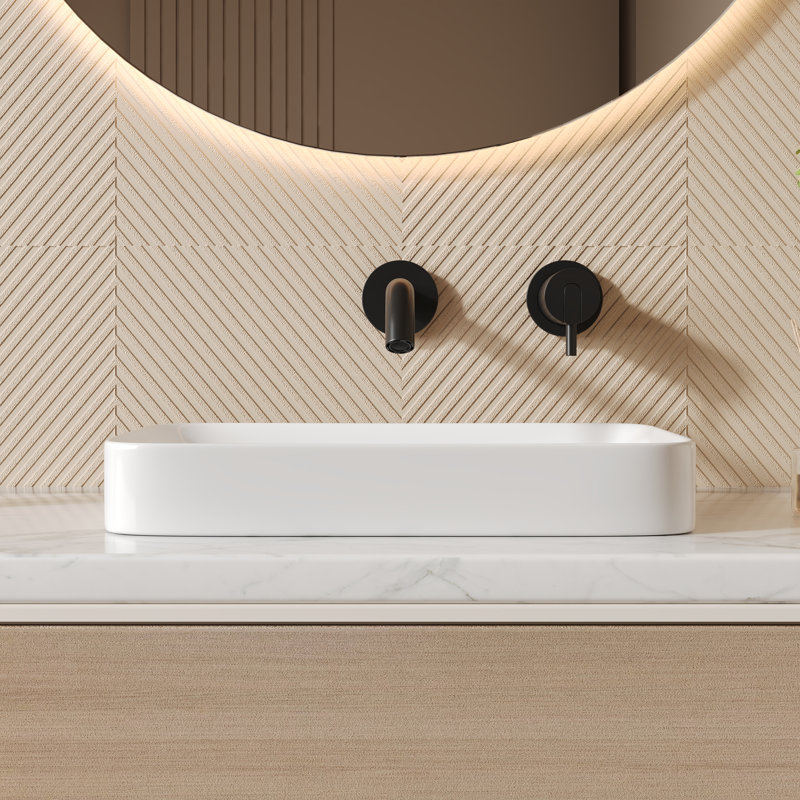 Deervalley Liberty 16'' X 12'' Drop-In Bathroom Sink Semi-Recessed Vessel Sink Rectangular Above Counter Basin, White
