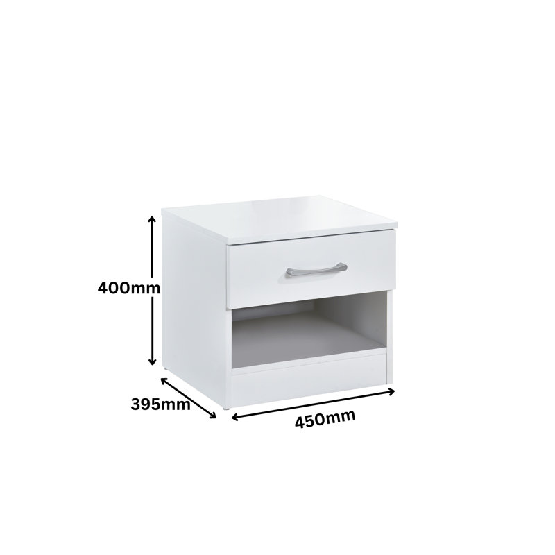 Highbury White 1 Drawer Open Shelf Bedside Table Nightstand