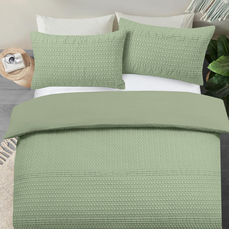 3D Embossed Allover Pattern Paloma Duvet Set, 3, King Duvet Cover Set, Green