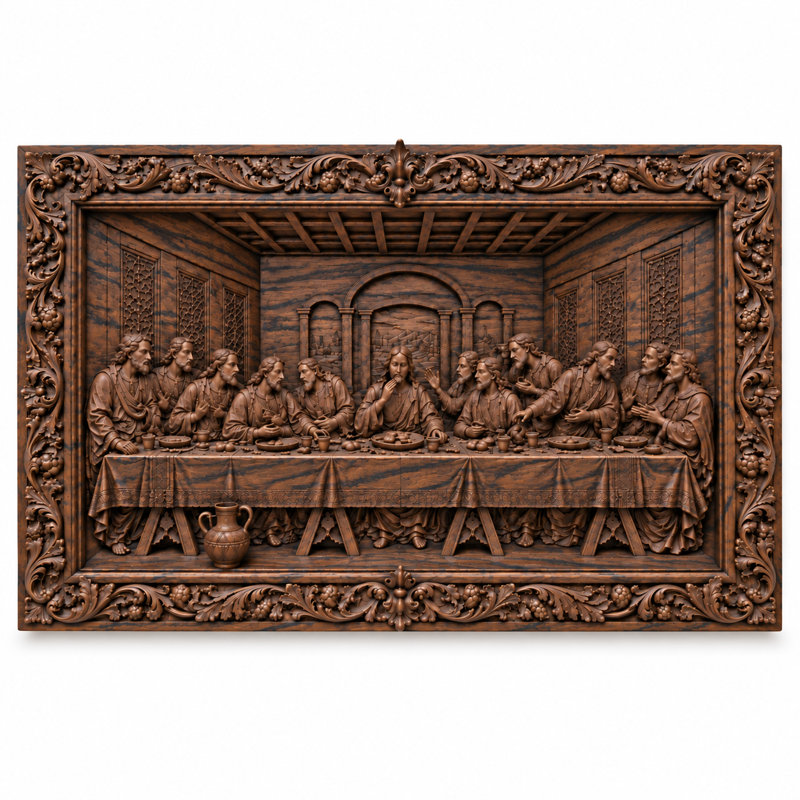 Hand-Carved Solid Teak Last Supper Wall Panel