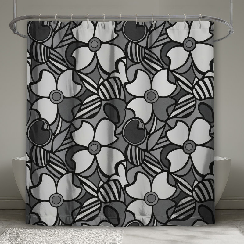 Rideaux de douche extra longs à motif floral noir, 70in W x 93in H