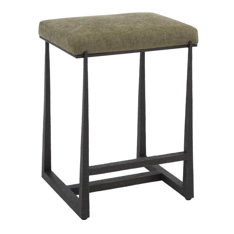 Uttermost Midas Bronze Counter Stool, Gray Seat/ Black Frame 