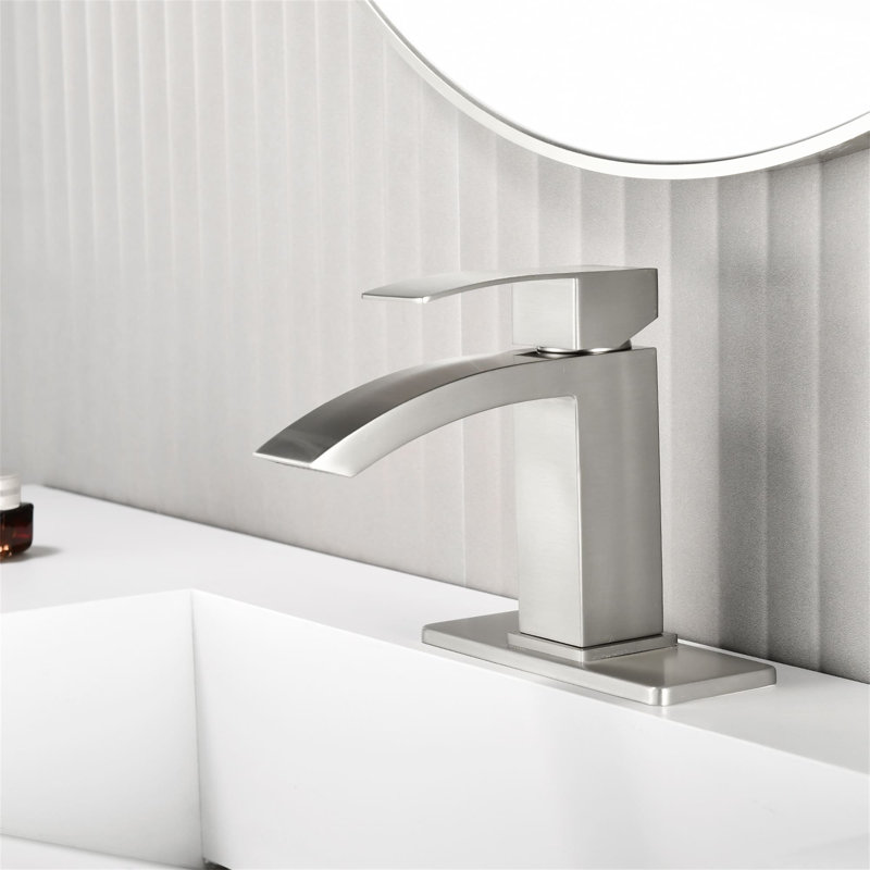 Single Hole Waterfall Bathroom Faucet With Drain Assembly Single Handle Bathroom Sink Faucets Modern Stainless Steel Bathroom Vanity Mixer Taps With Deck Plate