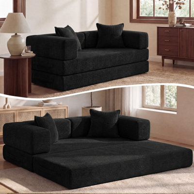 Canapé-lit convertible de 63 po 4-en-1, canapé modulaire en velours côtelé avec ensembles de cadres, futon moderne pour salon, base antidérapante, sans assemblage