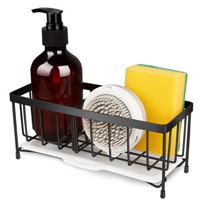 Adjustable Kitchen Sink Caddy Organizer, Rustproof Stainless Steel, Space-Saving, Drip Dry, Multi-Use, Black – For Sponges, Brushes, Soap Dispensers, And More