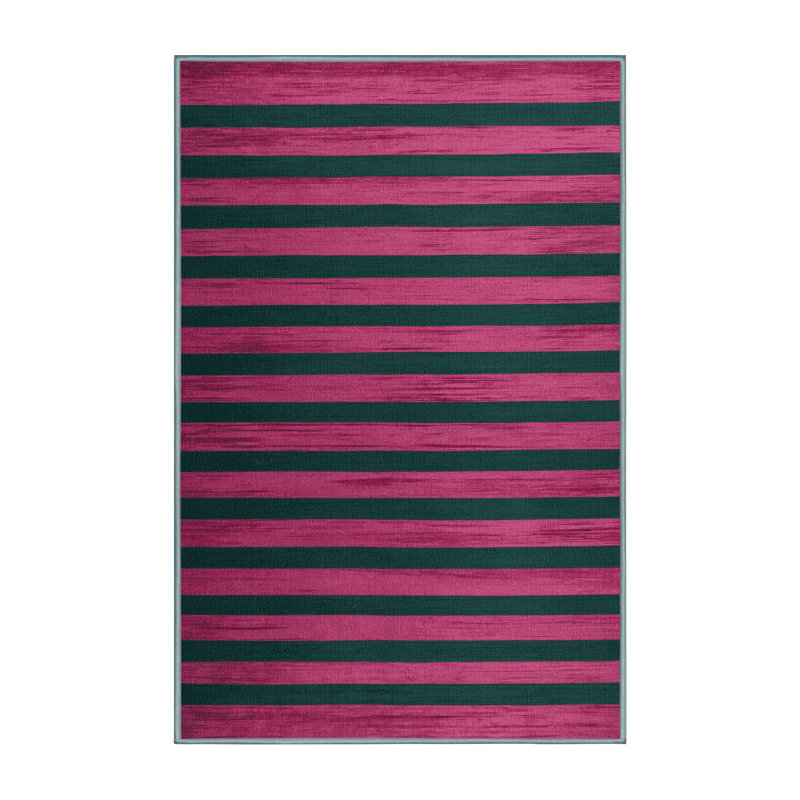 Tapis bleu à rayures horizontales lavable à la machine, Rectangulaire 2 pi x 3 pi