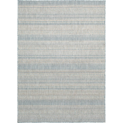 Bungalow Rose Maday Light Blue/Beige Stripe Indoor/Outdoor Polypropylene Area Rug