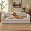 Canapé surdimensionné pour animal de compagnie, élégant canapé-lit surélevé en tissu de lin moderne, lit pour animal de compagnie rectangulaire surdimensionné confortable avec dossier et accoudoirs pour grands chiens surdimensionnés - beige-1541523723