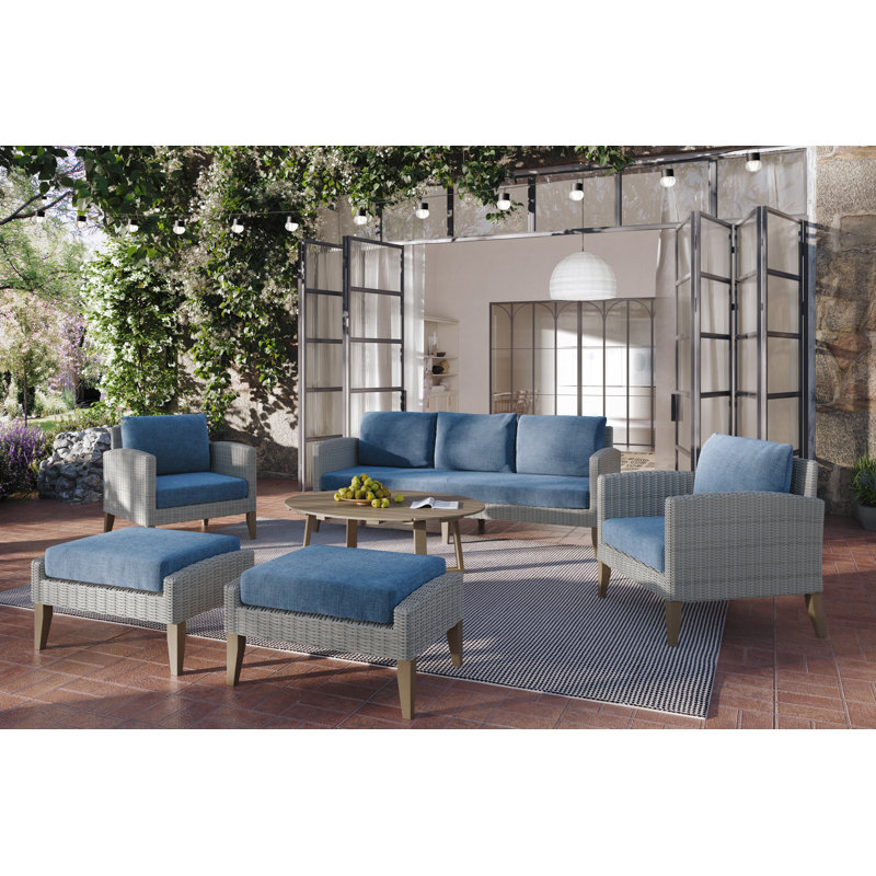 Lucele 6-Piece Wood Patio Conversation Set, Blue