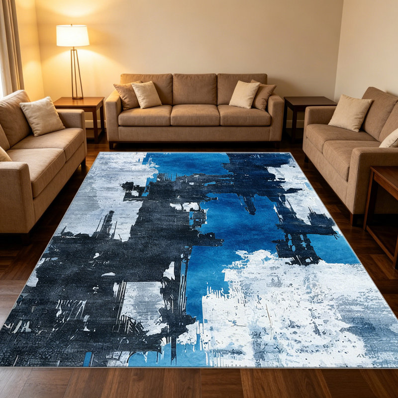 Blue Abstract carpet-easy to clean, machine-washable, soft and comfortable; suitable for door mats, kitchens, living rooms, bedrooms, corridors, and laundry areas. Easy to clean, durable carpet for home decoration.