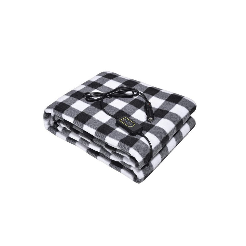 Hand Woven Heated Blanket, Black/White Plaid