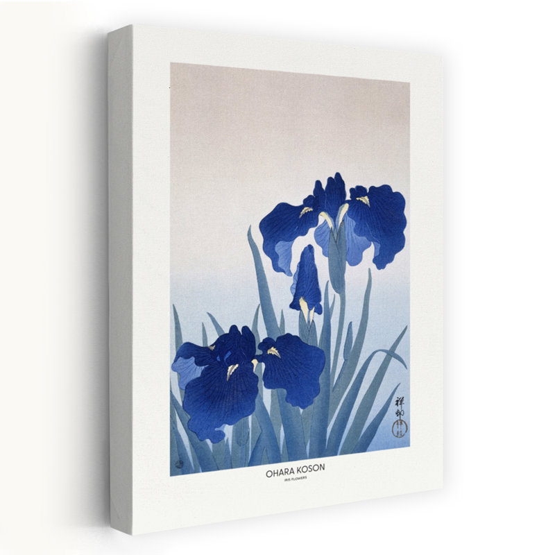 «Iris Flowers» par Ohara Koson, art mural rétro contemporain, H 18 po x l 12 po