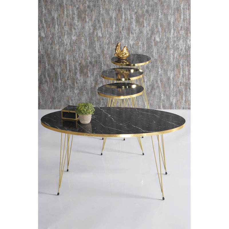 Uma Living Room Table Set, Black Marble