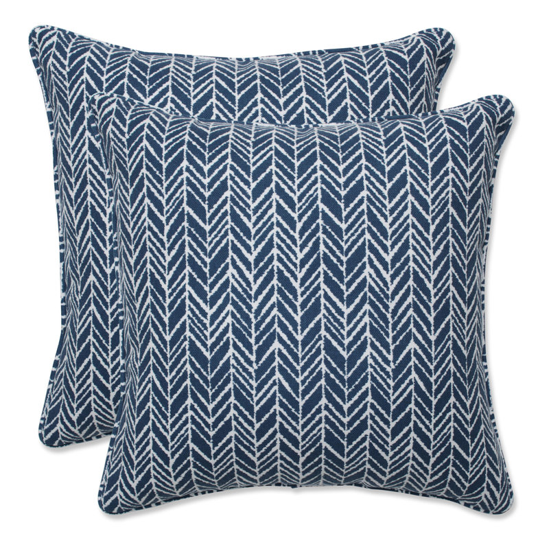Ink Blue Herringbone Square Indoor/Outdoor Throw Pillow Set