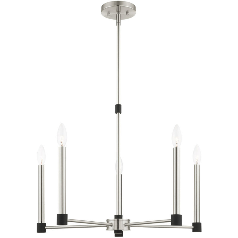 Lustre classique de style bougie à 5 lumières Ceire, Nickel brossé avec détails en laiton satiné