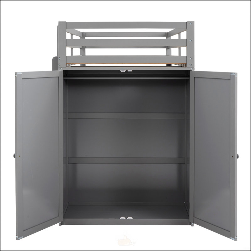 Lit mezzanine simple avec tiroirs, Gris, Lit simple