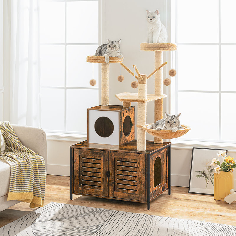 Arbre à chat 52 po avec enceinte pour litière Burslem, Brun rustique