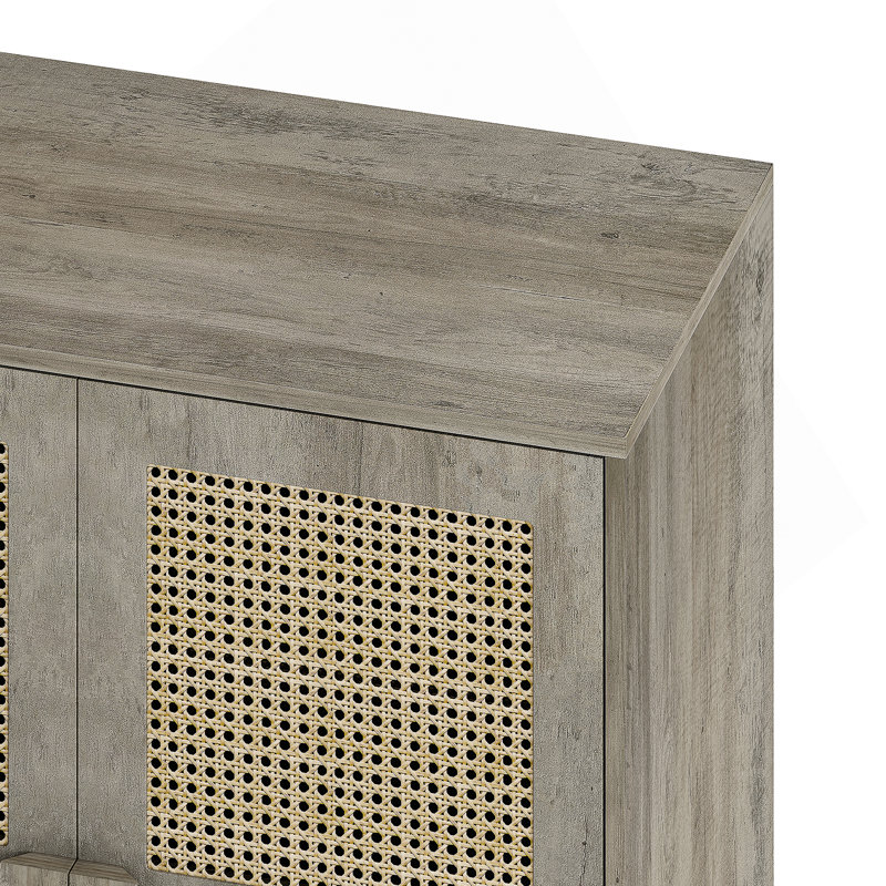 4-Doors Rattan Mesh Storage Cabinet, Gray