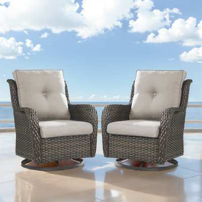 Deb Swivel Wicker Rattan Outdoor Rocking Chairs Set by Red Barrel Studio