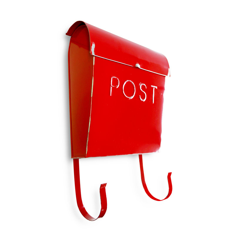 Rustic Red Metal Wall Mounted Mailbox with Newspaper Holder