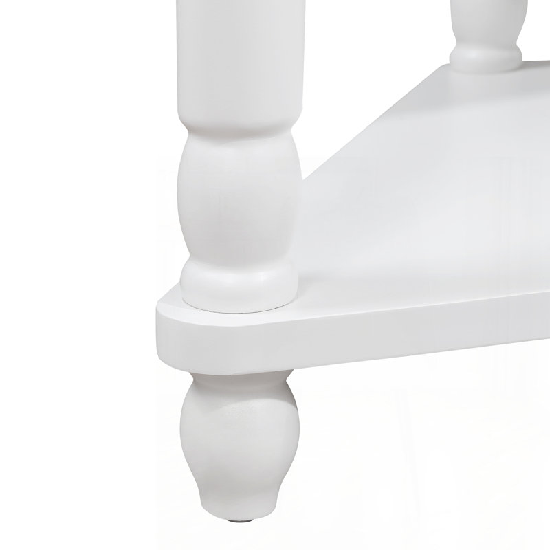 33.8'' Small Triangle Corner Table, Wood Corner Side Table For Small Spaces/ Living Room, 3 Tier End Corner Table With Solid Wood Legs, Milk White