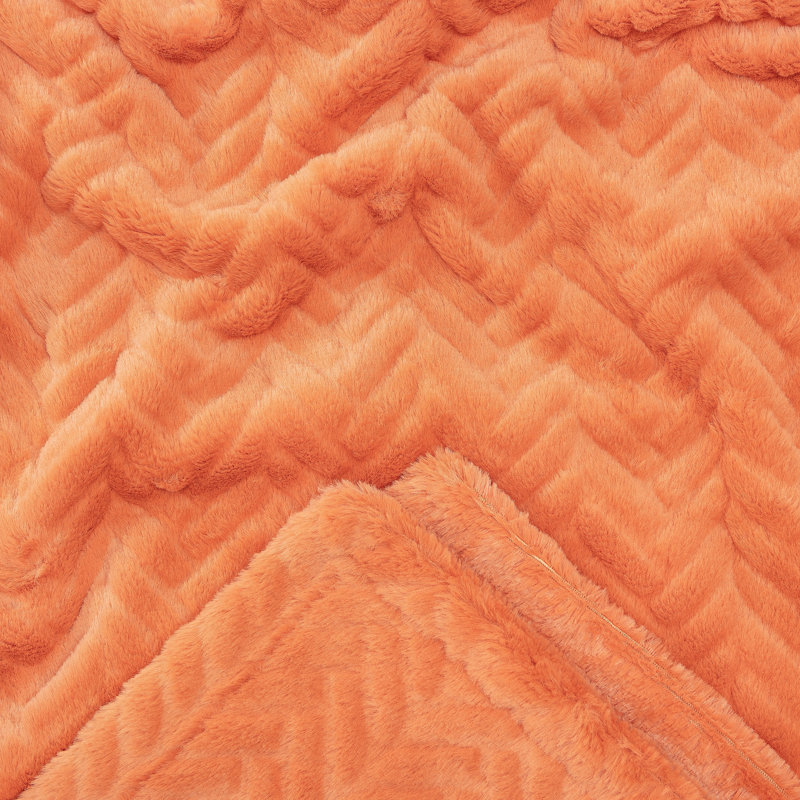 Soft Embossed Faux Fur Throw, Burnt Orange